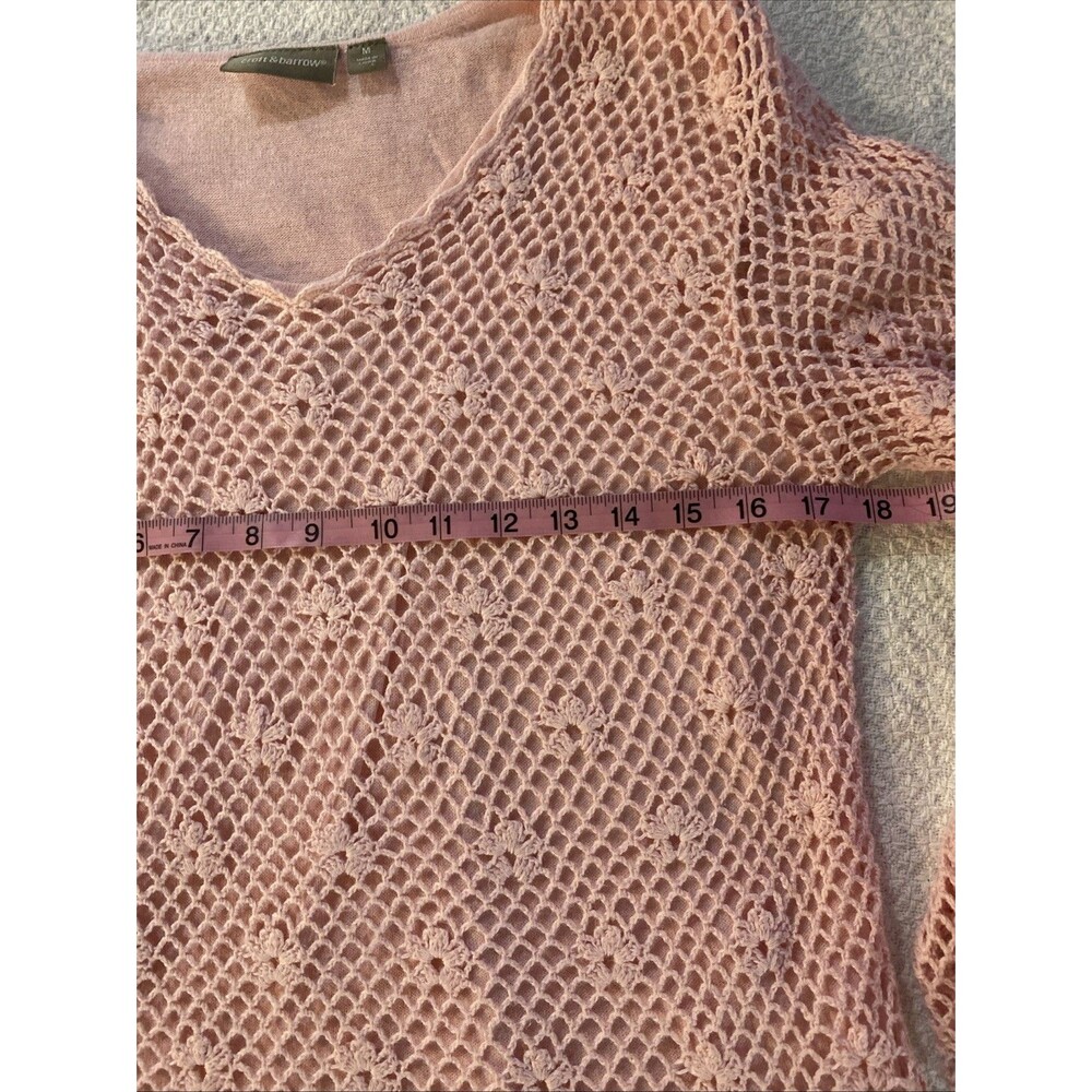Vintage Aesthetic Pink Crochet Lace Long Sleeve Top Medium Romantic Shabby Chic - Picture 5 of 9